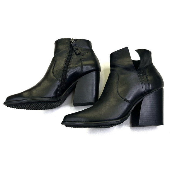 Kelsi Dagger Brooklyn Womens Black Leather Block Heels Ankle Boots Size 7.5 - Picture 4 of 10